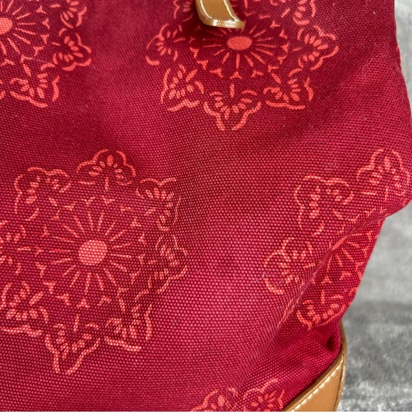 Banana Republic Tote Bag Maroon Canvas Leather Straps & Corners Retro Mandala - Picture 8 of 16